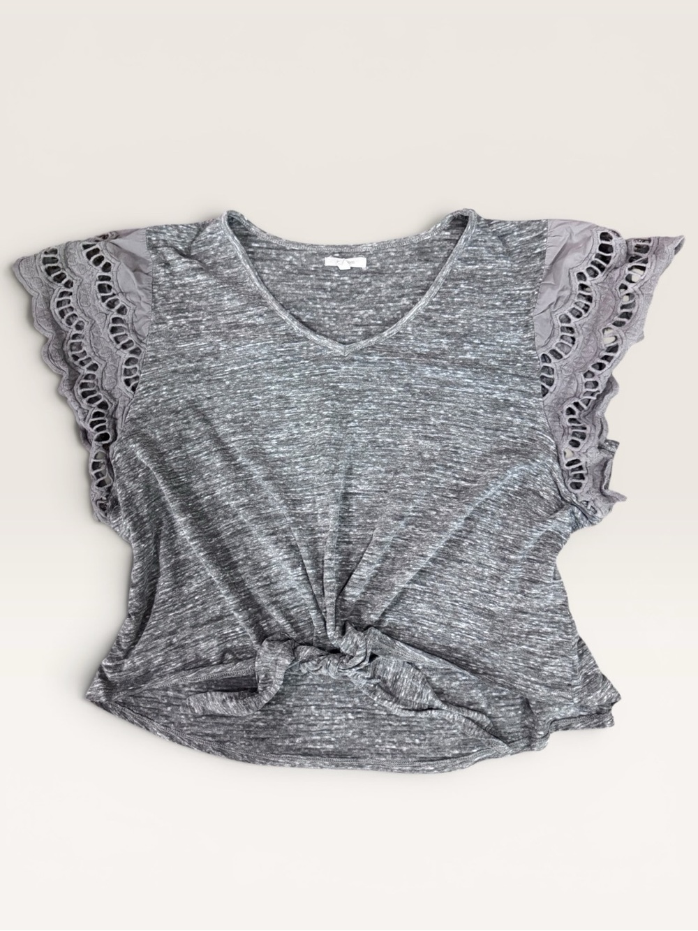 Maurices Gray Flutter Sleeve Lace Top Size 1 (XL)